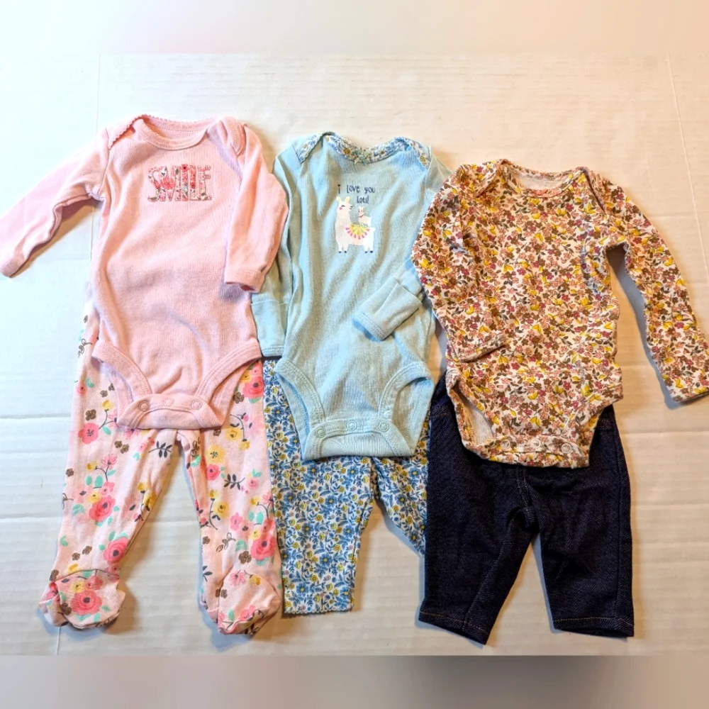 Infant Girls NewBorn Onesies Sets With Pants Set Of 3 New And Like New
